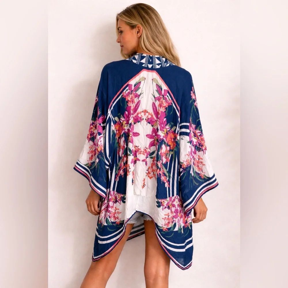 Flying Tomato Kimono Cardigan S/M Boho Floral Rayon Open Front Festival